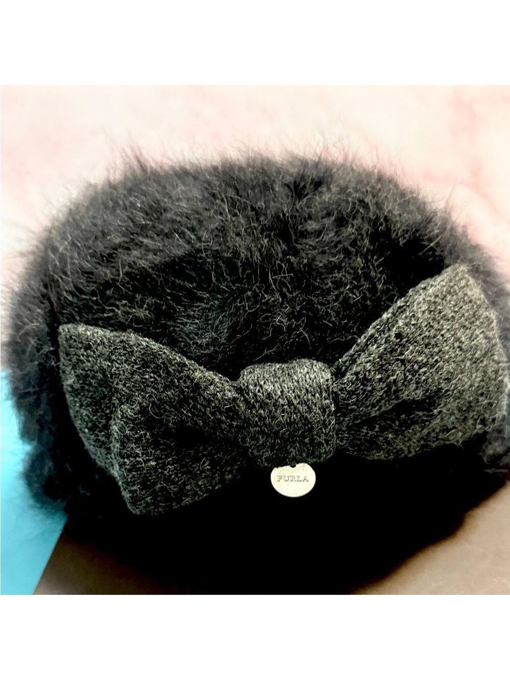Furla Black Fluffy Hat with Bow